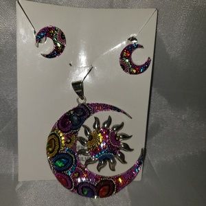 le crystal sterling silver moon and sun pendant